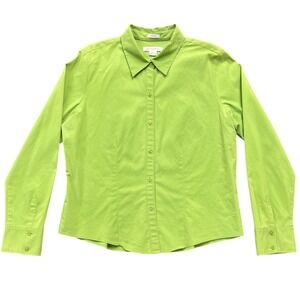 Liz Claiborne Stretch Button Down Shirt Top Womens XL Lime Green Casual Office